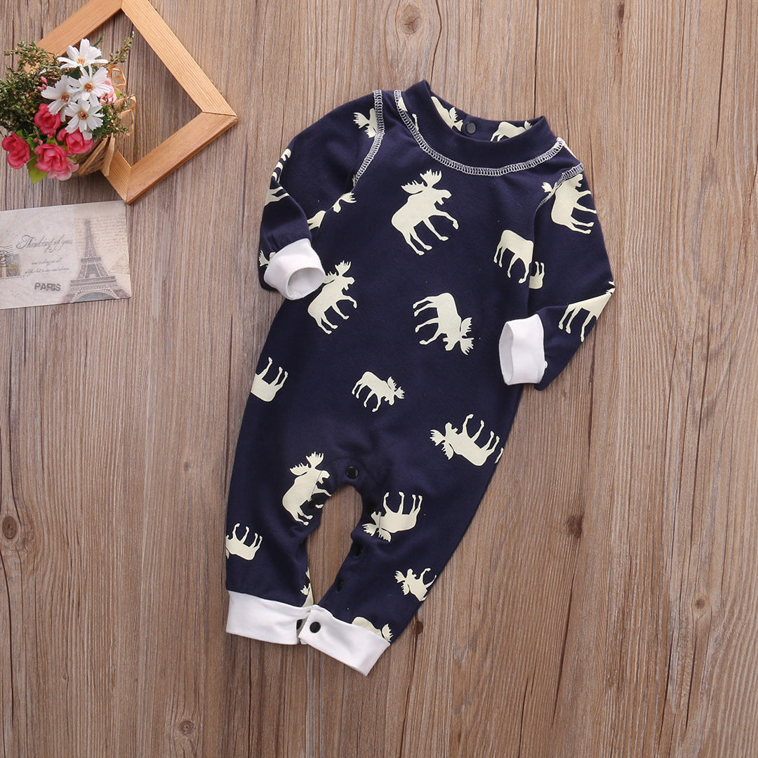 Cotton Long-sleeved Moose Print "Don't Moose With Me" Jumpsuit