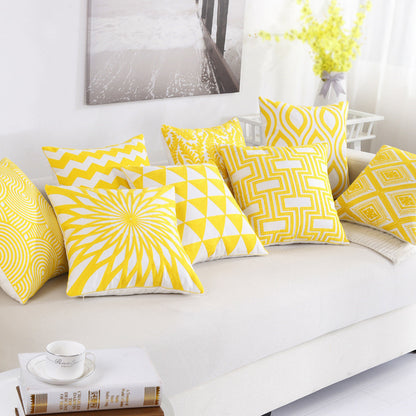 Bright Yellow Mixed Pattern Cotton Sofa Cushion and Pillowcase