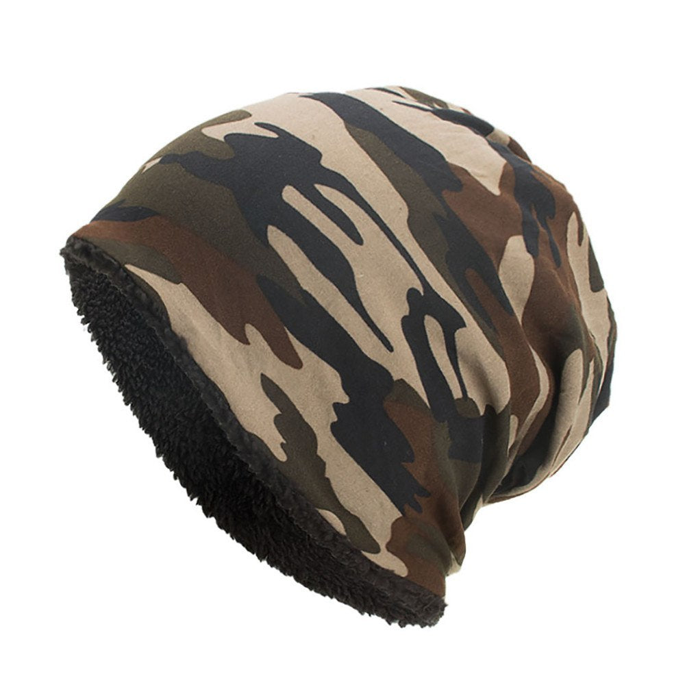 Camouflage Double Layered Velvet Beanie Hat