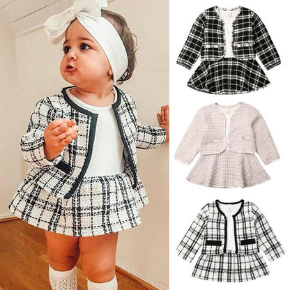 Two-piece Baby Plaid Long-sleeved Jacket & Skirt Suit