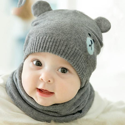 Baby Knitted Beanie Bear Cap & Neckerchief