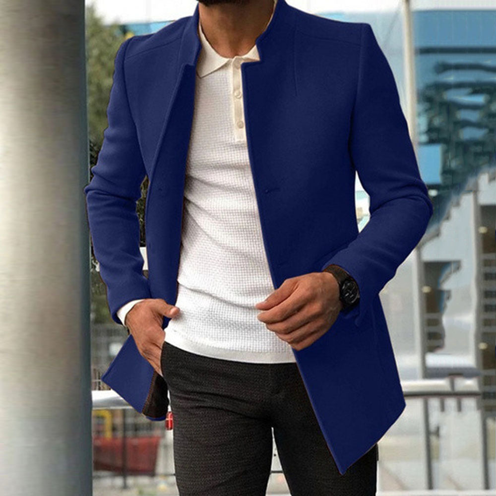 Blue Men's Slim Single-breasted Solid Color Smart Jacket