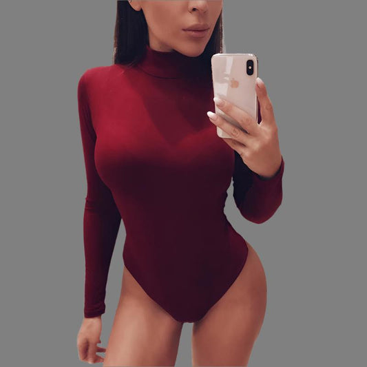 Wine Red Long Sleeve Turtleneck Bodysuit