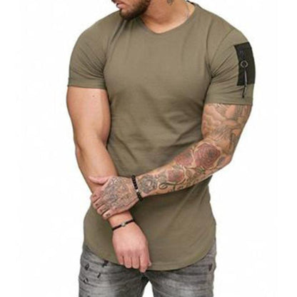 Khaki Men's Solid Colored Short Sleeve Top