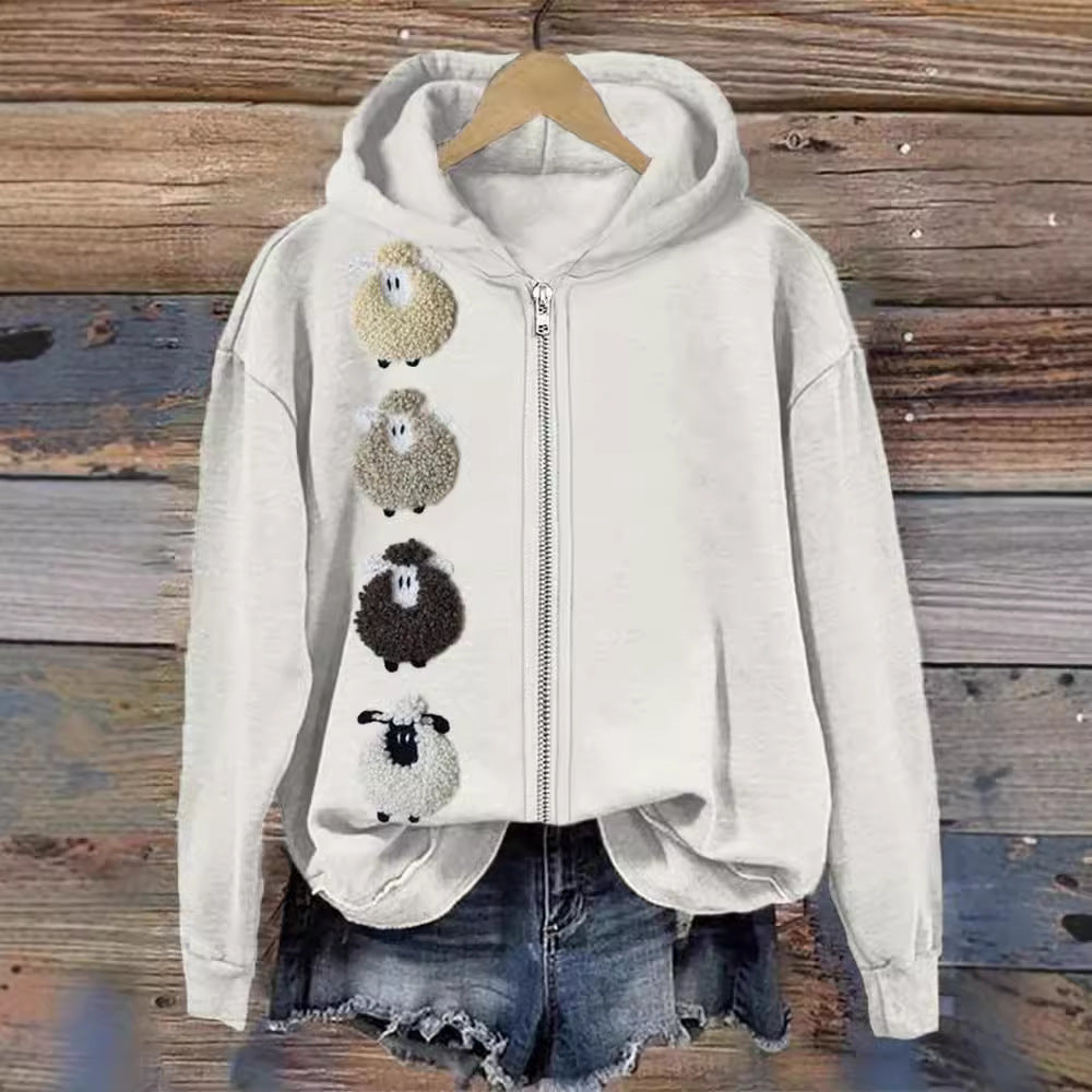 Animal Digital Printing Zipper Hooded Sweatshirt