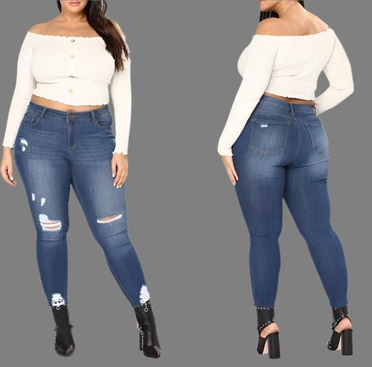 Women's Ripped Distressed Dark Blue Jeans