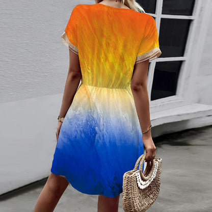 3d Printed Oversize Swing Short Sleeve Dress