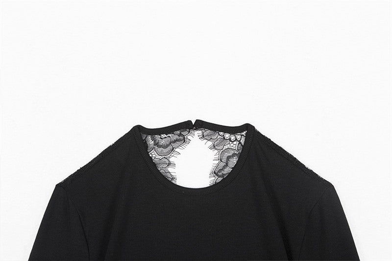 Open-Back Lace Stitching Long-Sleeved BodySuit