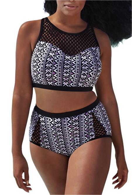 Hot Printed Split Fishnet Plus Wear Bikini