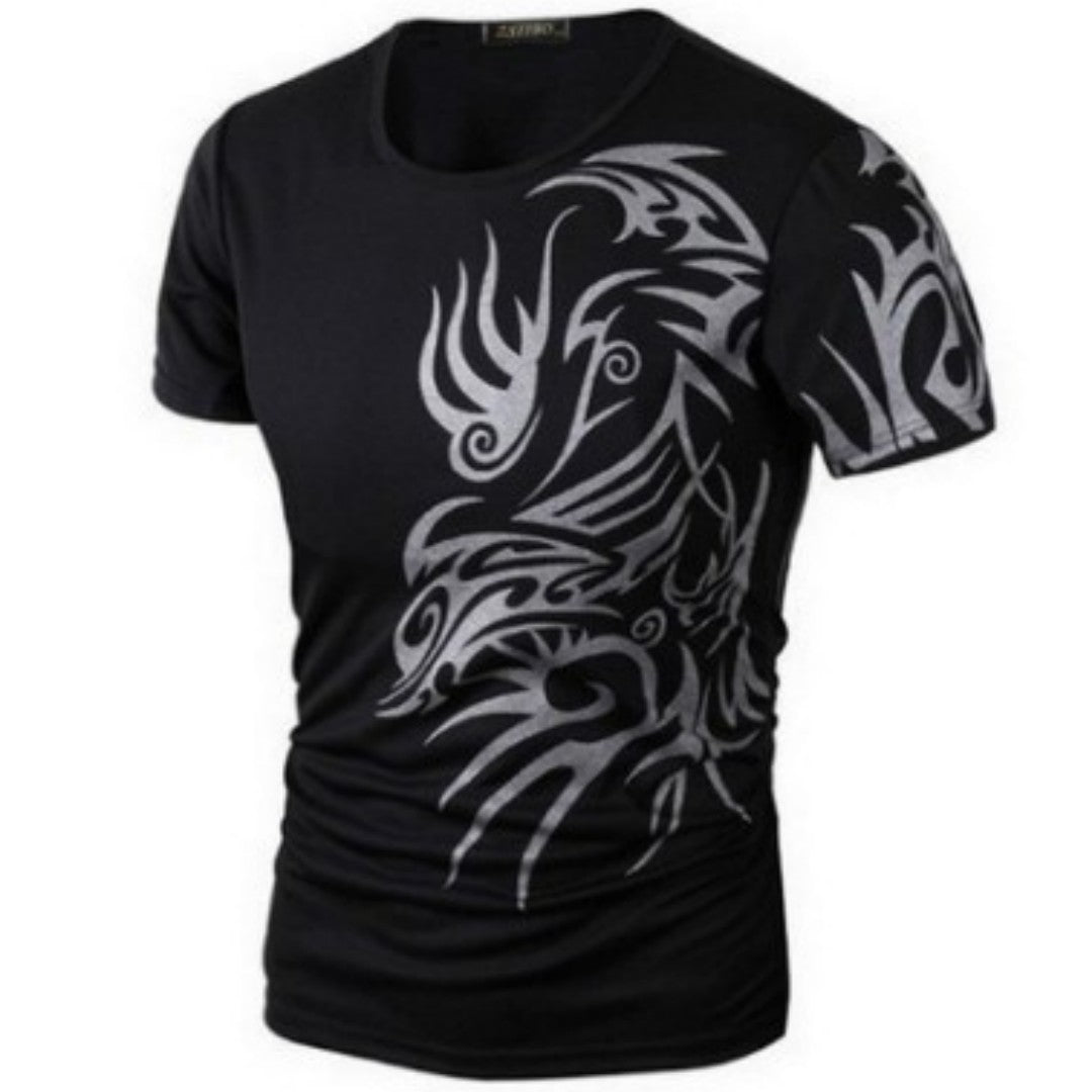 Black Short Sleeve Printed Tee: Trendy Style