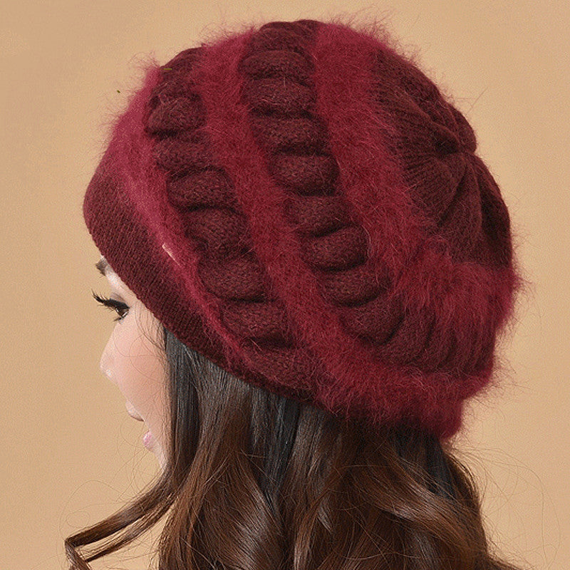 Faux Rabbit Hair Blend Cute Ladies Knitted Hat