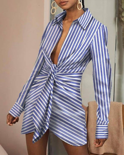 Fashionable Sexy Loose Strip Shirt Evening Dress