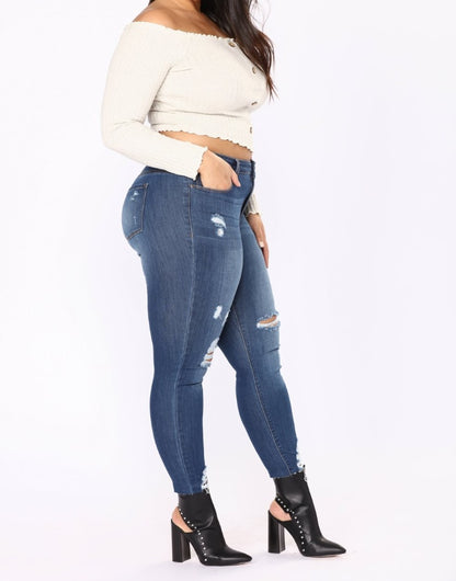 Women's Ripped Distressed Dark Blue Jeans