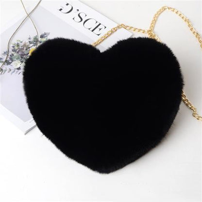 Plush Heart Shoulder Bag with Gold Chain