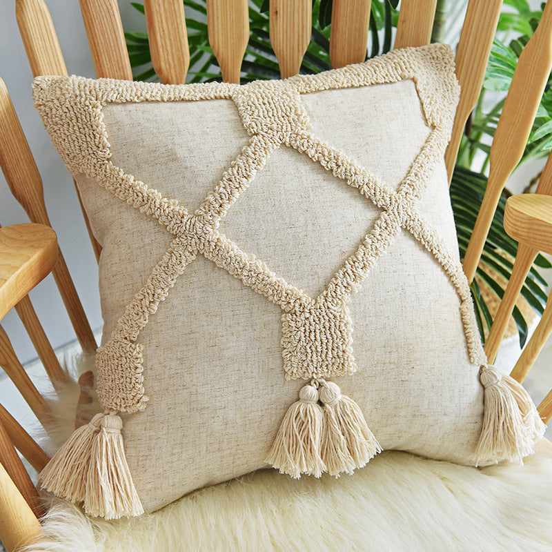 Indian Wind Hand-Tufted Loop Velvet Beige Cushion Case