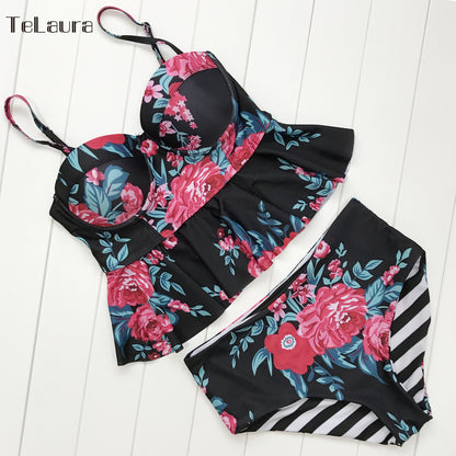 Floral Tankini: Push Up, High Waist