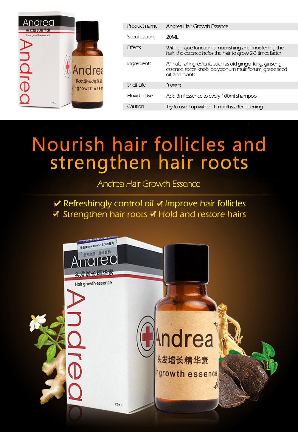 Andrea Hair Growth Anti Hair Loss Liquid 20ml Dense Hair