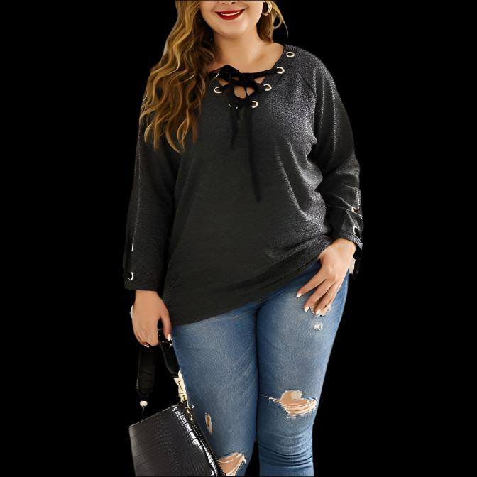 Round Neck Plus Size Cotton Top with Tie Up detail to front and sleeves