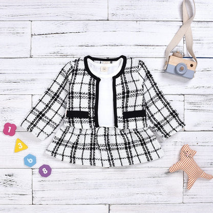 Two-piece Baby Plaid Long-sleeved Jacket & Skirt Suit