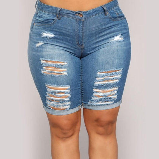 Trendy Plus Size Ripped Jean Shorts for Women