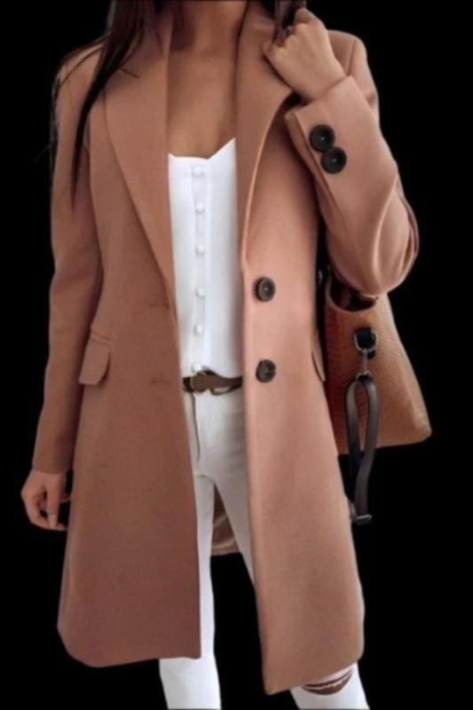 Blazer Style Slim Fit Women's Woolen Coat with Large Buttons