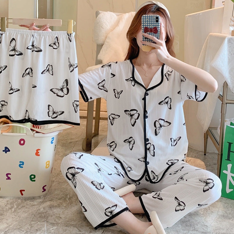 Women's Printed Cotton Three-piece Suit Pyjamas