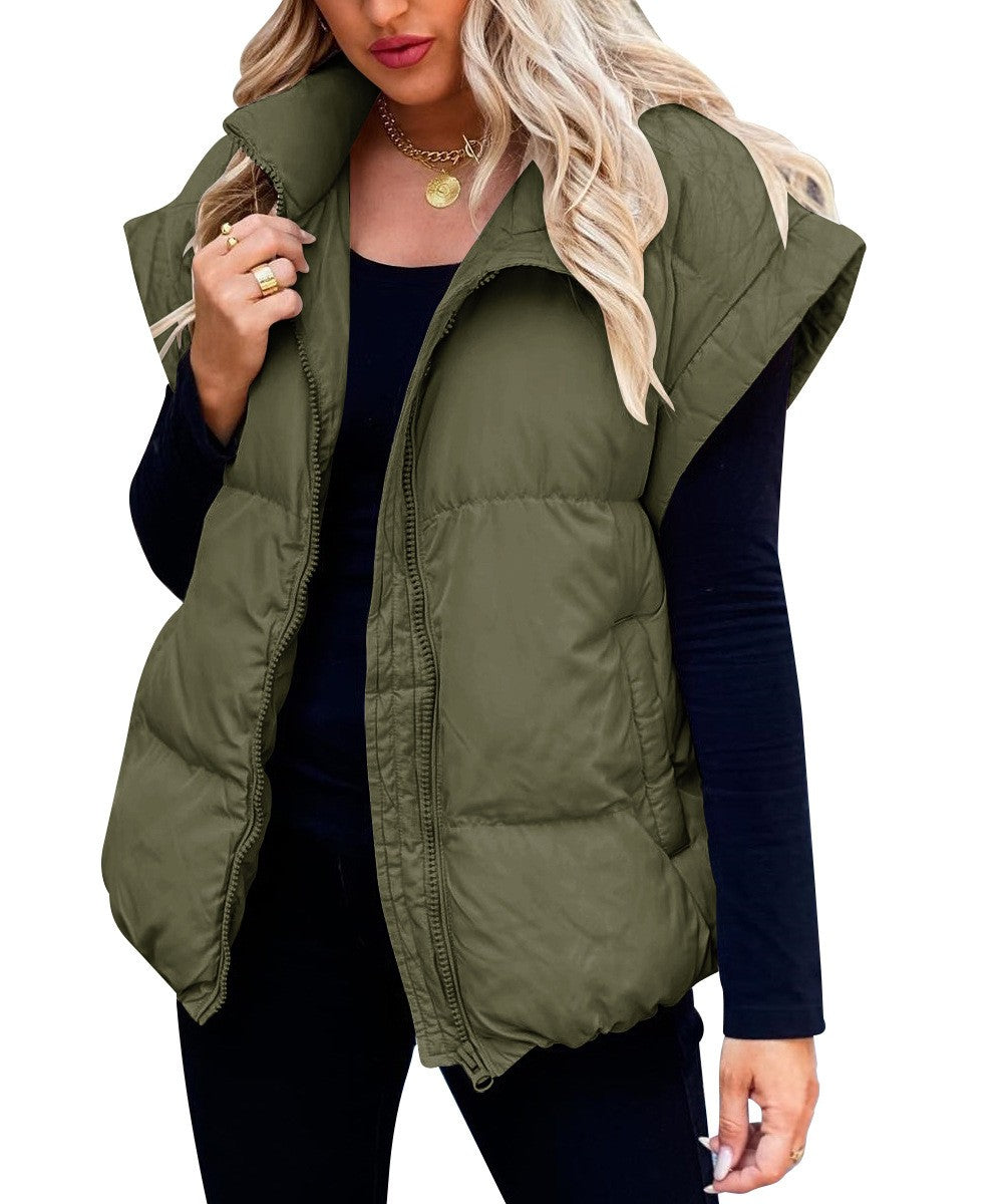 Stay Cozy and Stylish Zipper Pocket Cotton-padded Vest