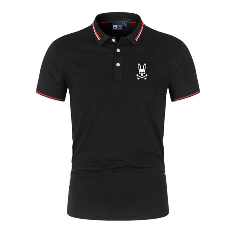 Black Printed Short-sleeved Polo Shirt