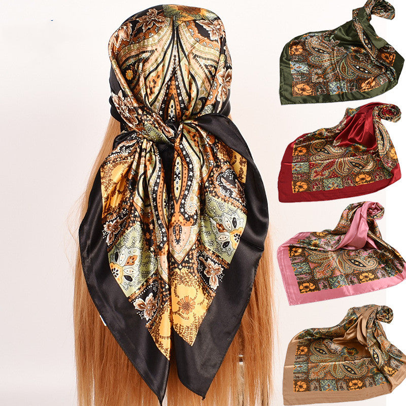 Large Kerchief Silk Scarf Classic Retro Printing