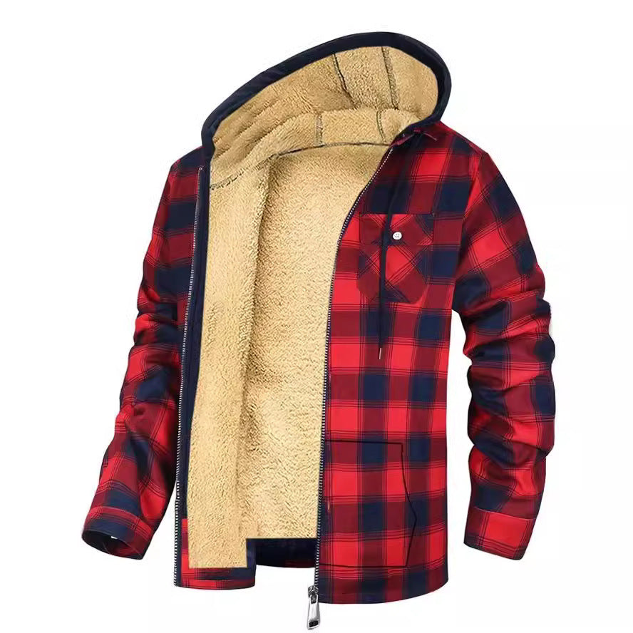 Woolen Cotton Padded Plaid Coat