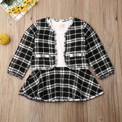 Two-piece Baby Plaid Long-sleeved Jacket & Skirt Suit