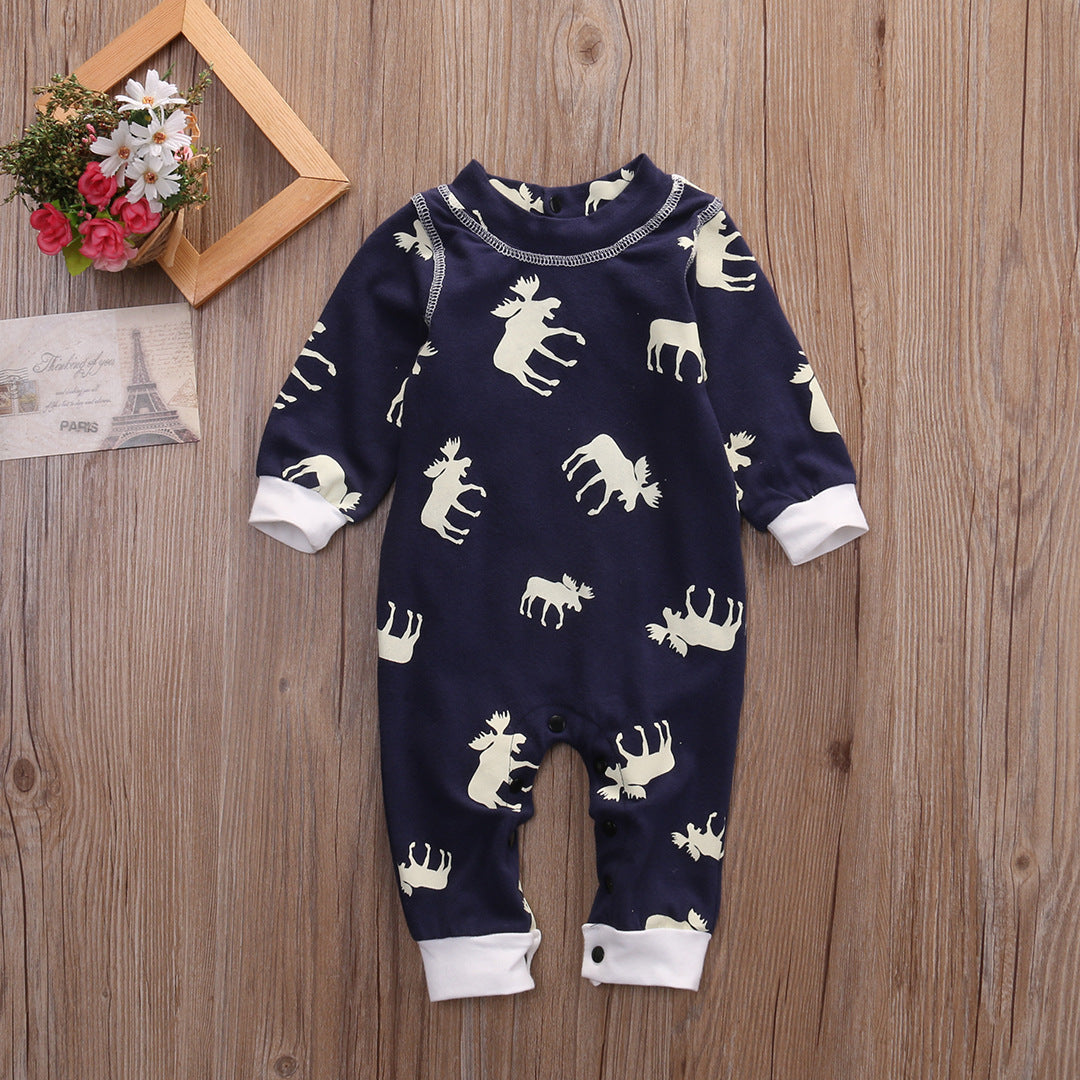 Cotton Long-sleeved Moose Print "Don't Moose With Me" Jumpsuit