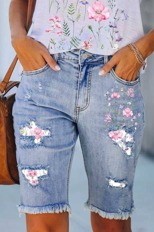 Women's Long Ripped Denim Shorts