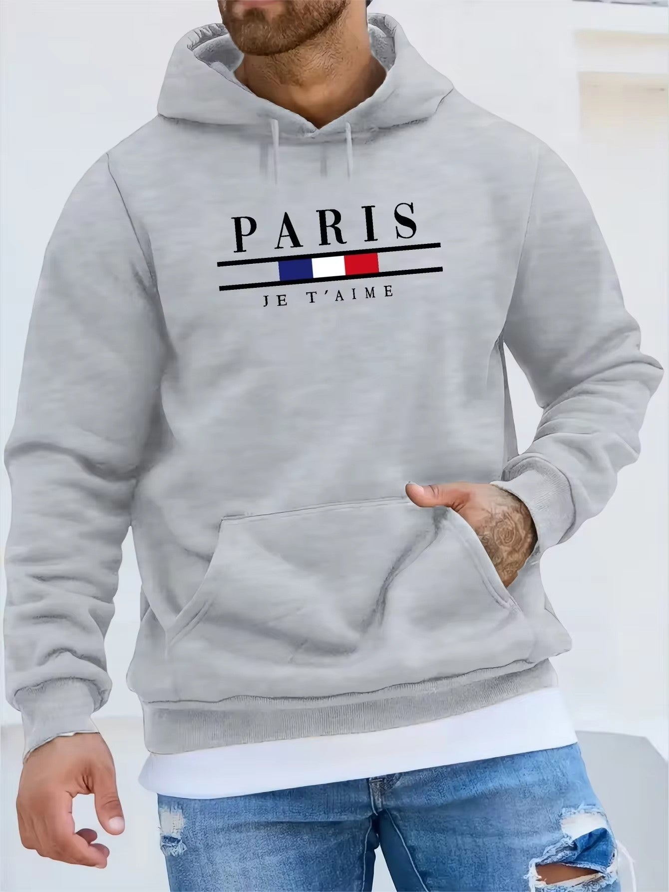 Printed Paris Long Sleeve Fleece Lined Hoodie