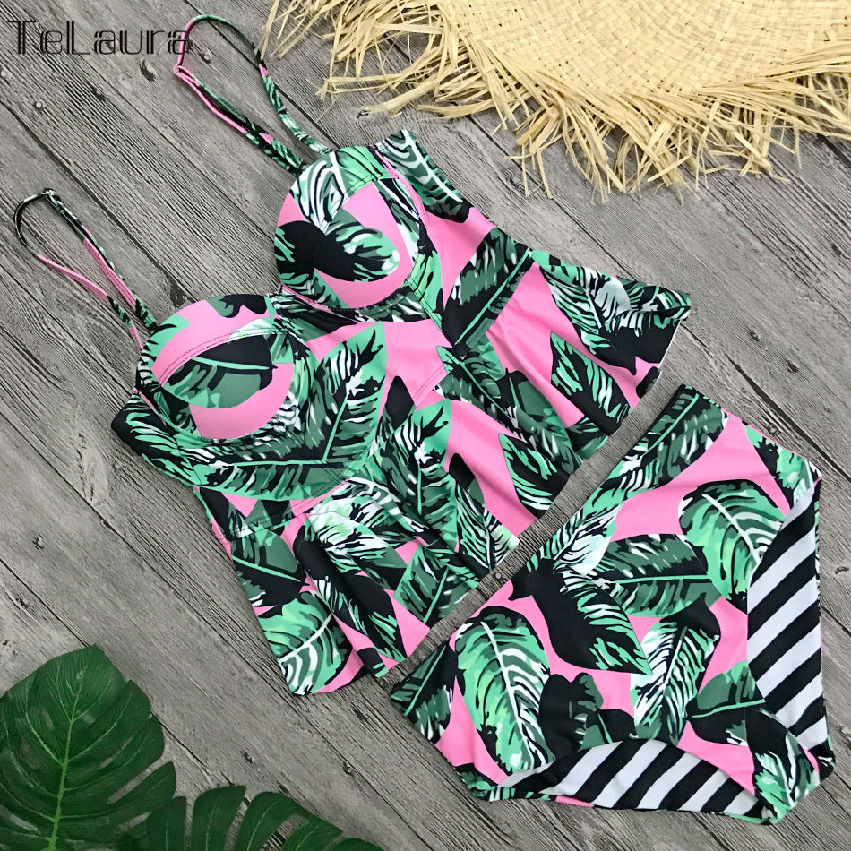 Floral Tankini: Push Up, High Waist