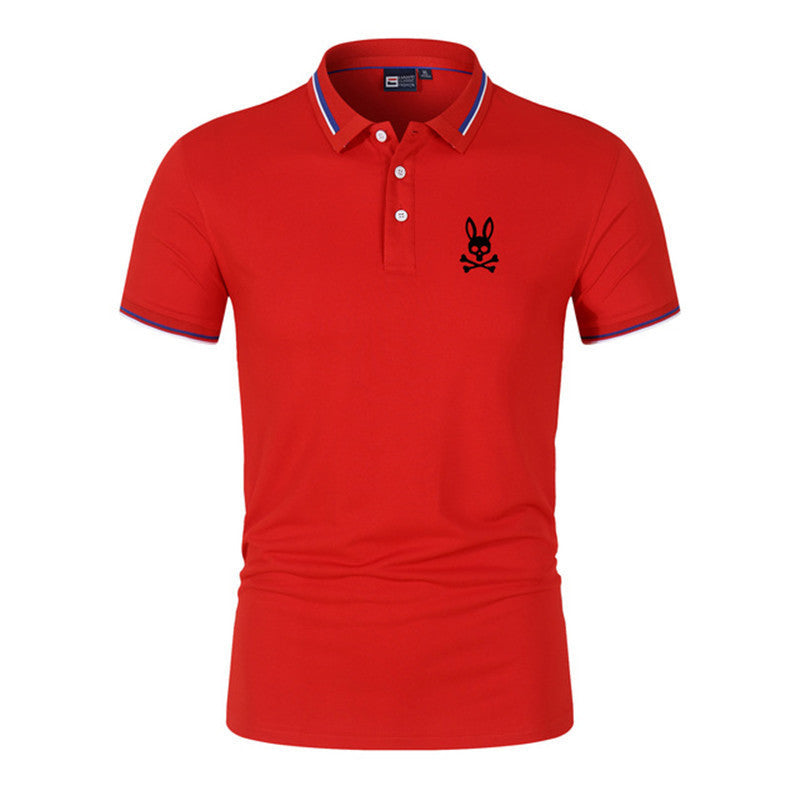 Red Printed Short-sleeved Polo Shirt