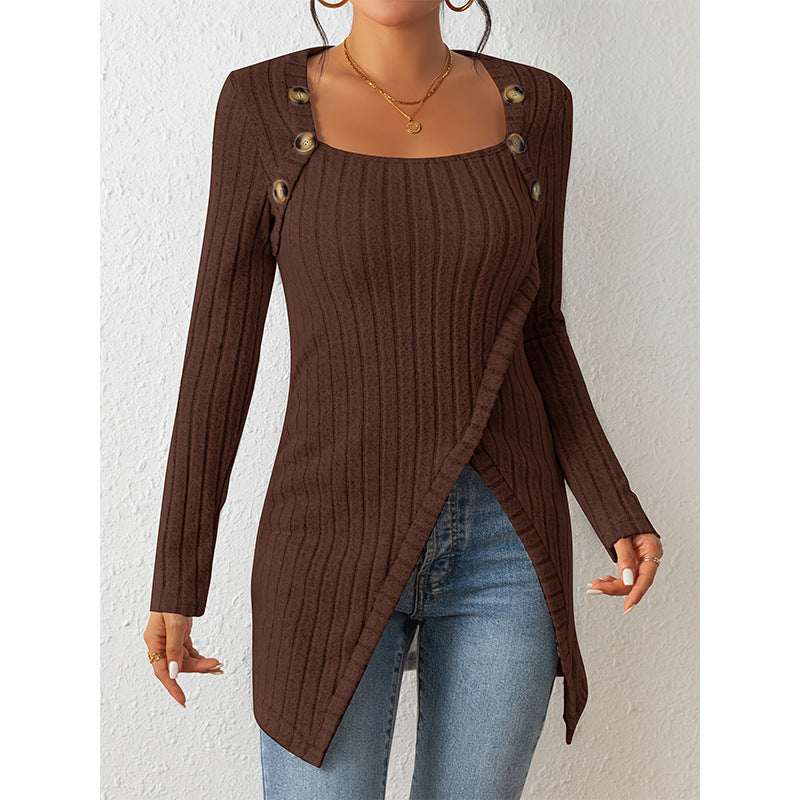 Slit Comfort Square-Neck Sweater