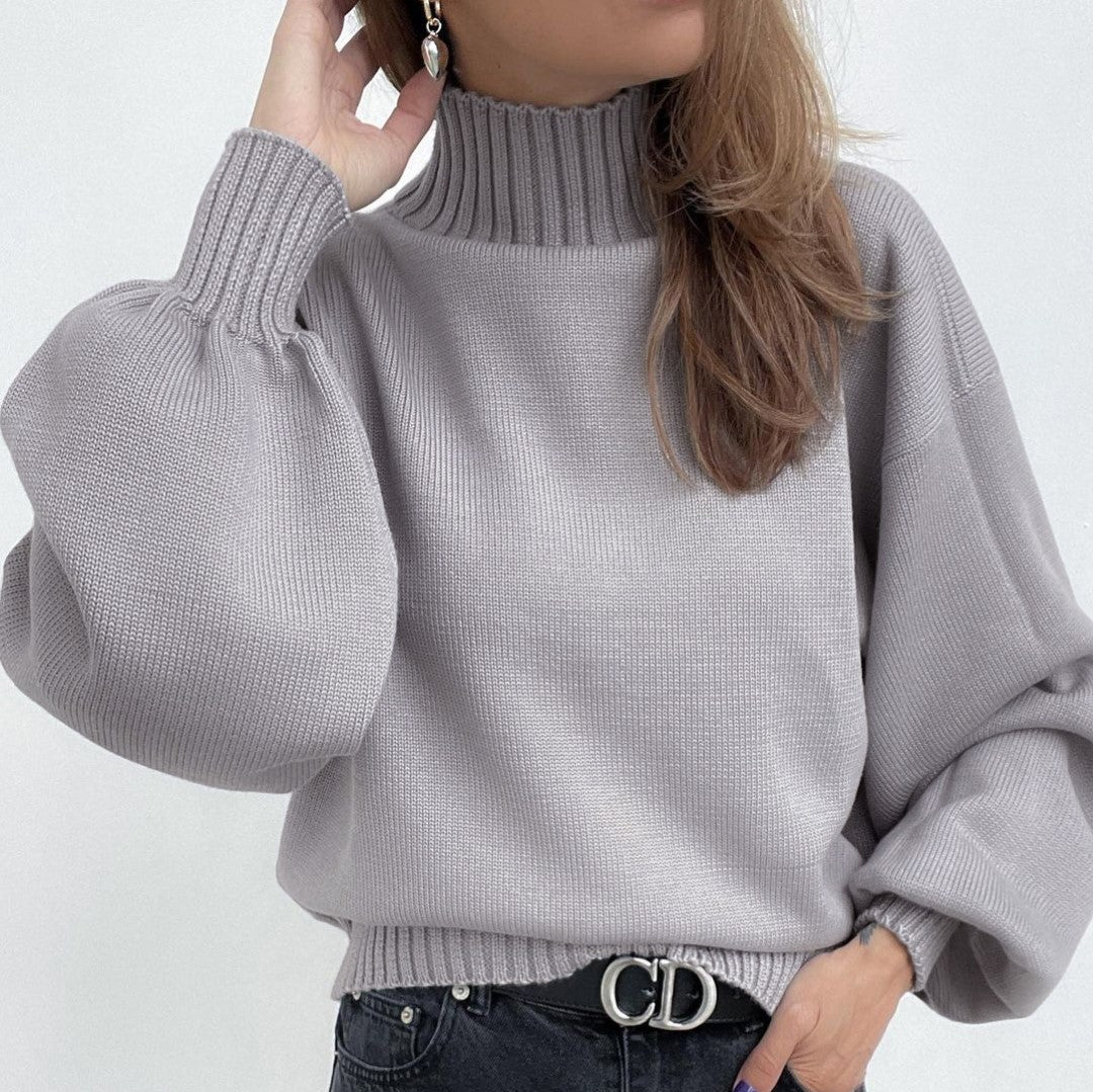 Elegance Redefined: Ladies Puff Sleeve Turtleneck Sweater