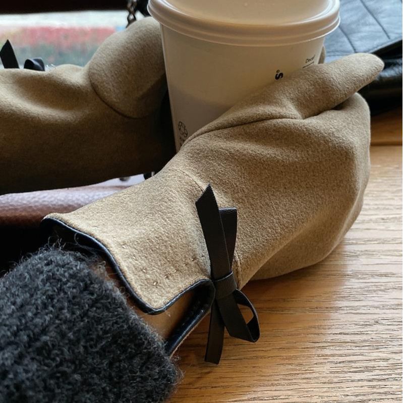 Warm Winter Women's Korean-style Cute Bow Fleece-lined Gloves