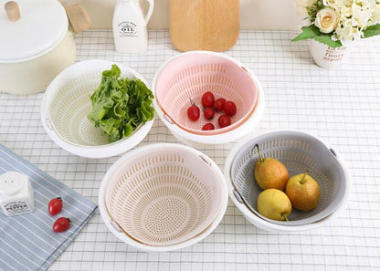 Double-Dish Fruit Drain Panning Wash Basket