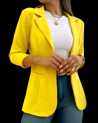 Yellow Minimalist Long Sleeve Blazer Collar Coat