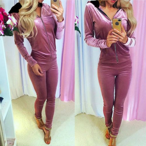 Women's Soft Velvet Look Pants & Hoodie Suit