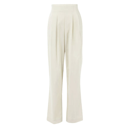 Ladies High Waist White Loose Commuter Style Cropped Trousers