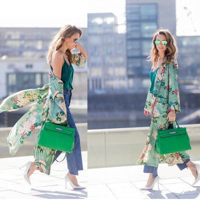 Stylish Printed Gown and Kimono Cardigan