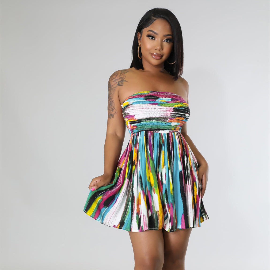 Women's Multi Colored Painted Tube Style Dress