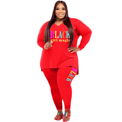 Red Plus Size Sports And Leisure Black Girl Magic Two-piece Suit