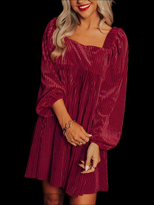 Red Effortless Long Sleeve Chic Dress