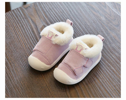 Cute Baby Velvet Booties with Fur Lining