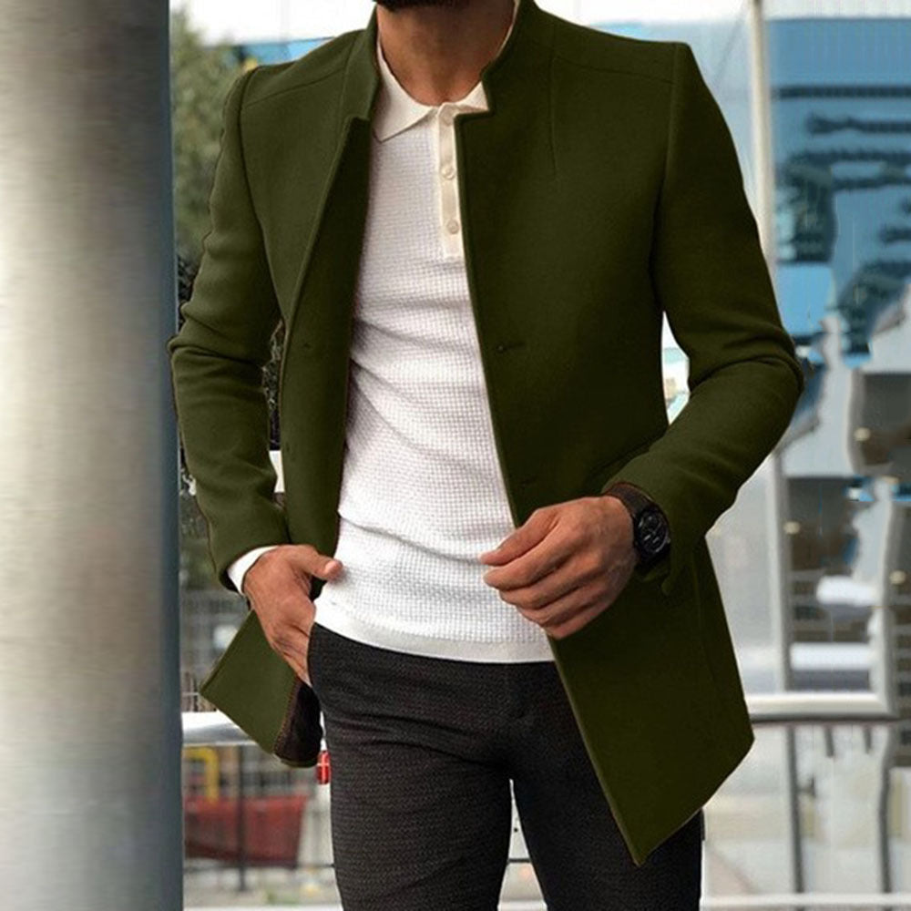 Green Men's Slim Single-breasted Solid Color Smart Jacket