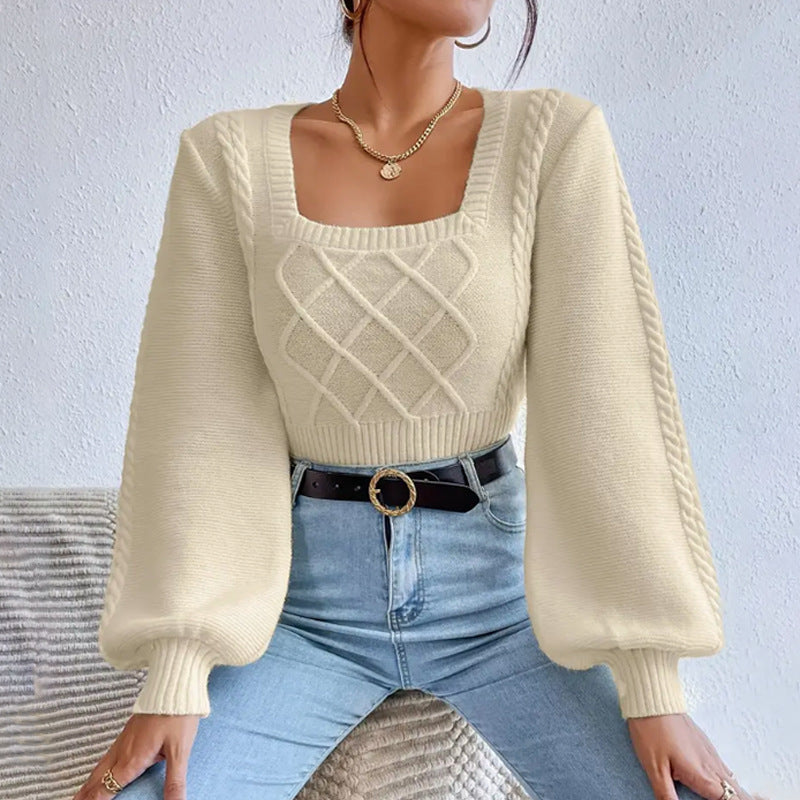 Solid Color Square Collar Sweaters Women's Clothing